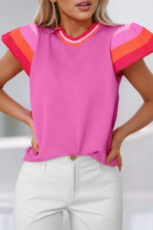 Bright Pink Knit Short Sleeve Top
