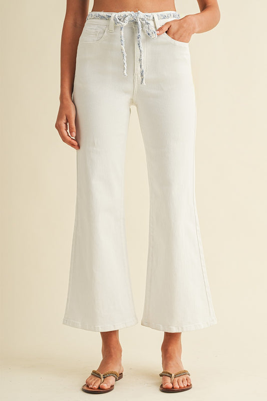 Braided Belt Stretch Flare Denim Jeans