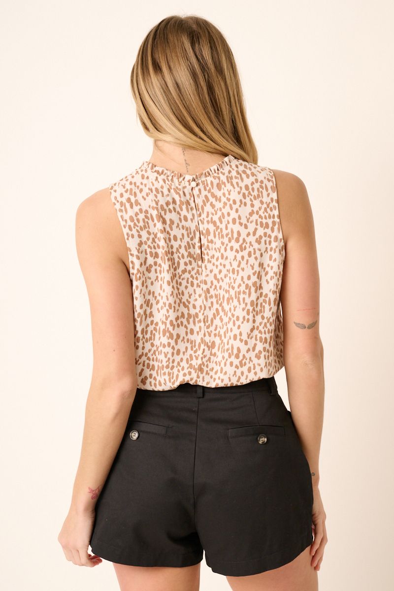 Ivory Animal Print Mock Neck Sleeveless Blouse