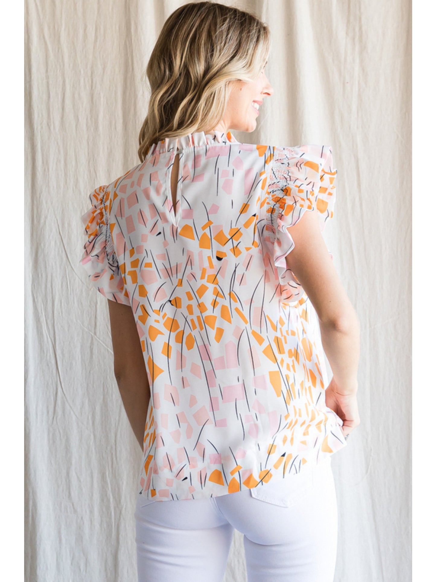 White + Yellow Patterned Sleeveless Top