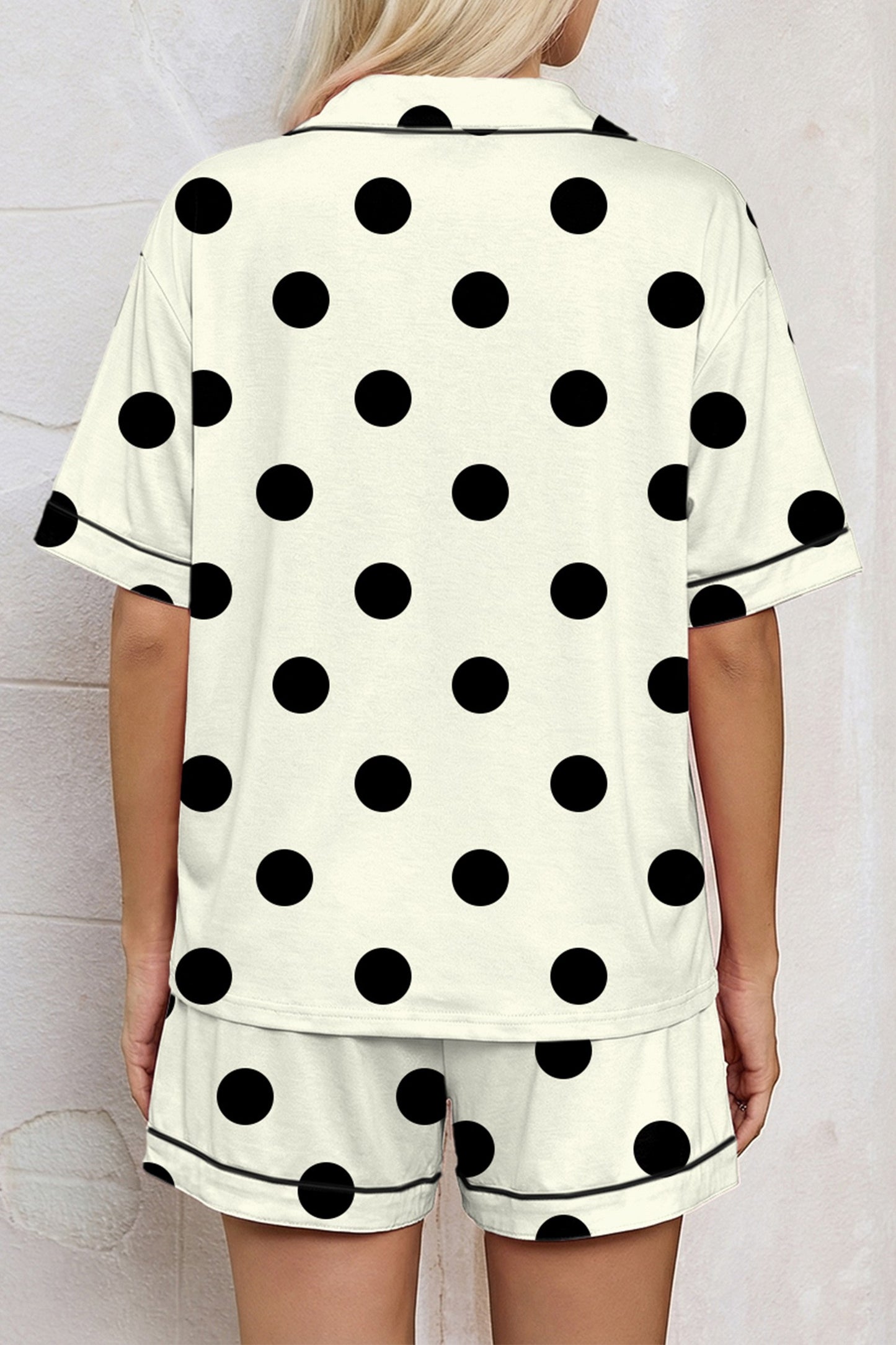 Black & White Polka Dot Button Up & Shorts Pajama Set