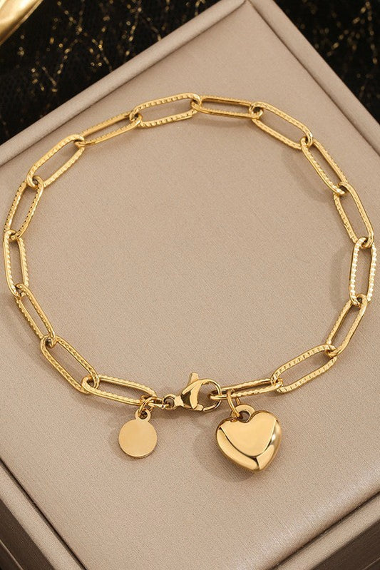 Heart Charm Paperclip Chain Bracelet