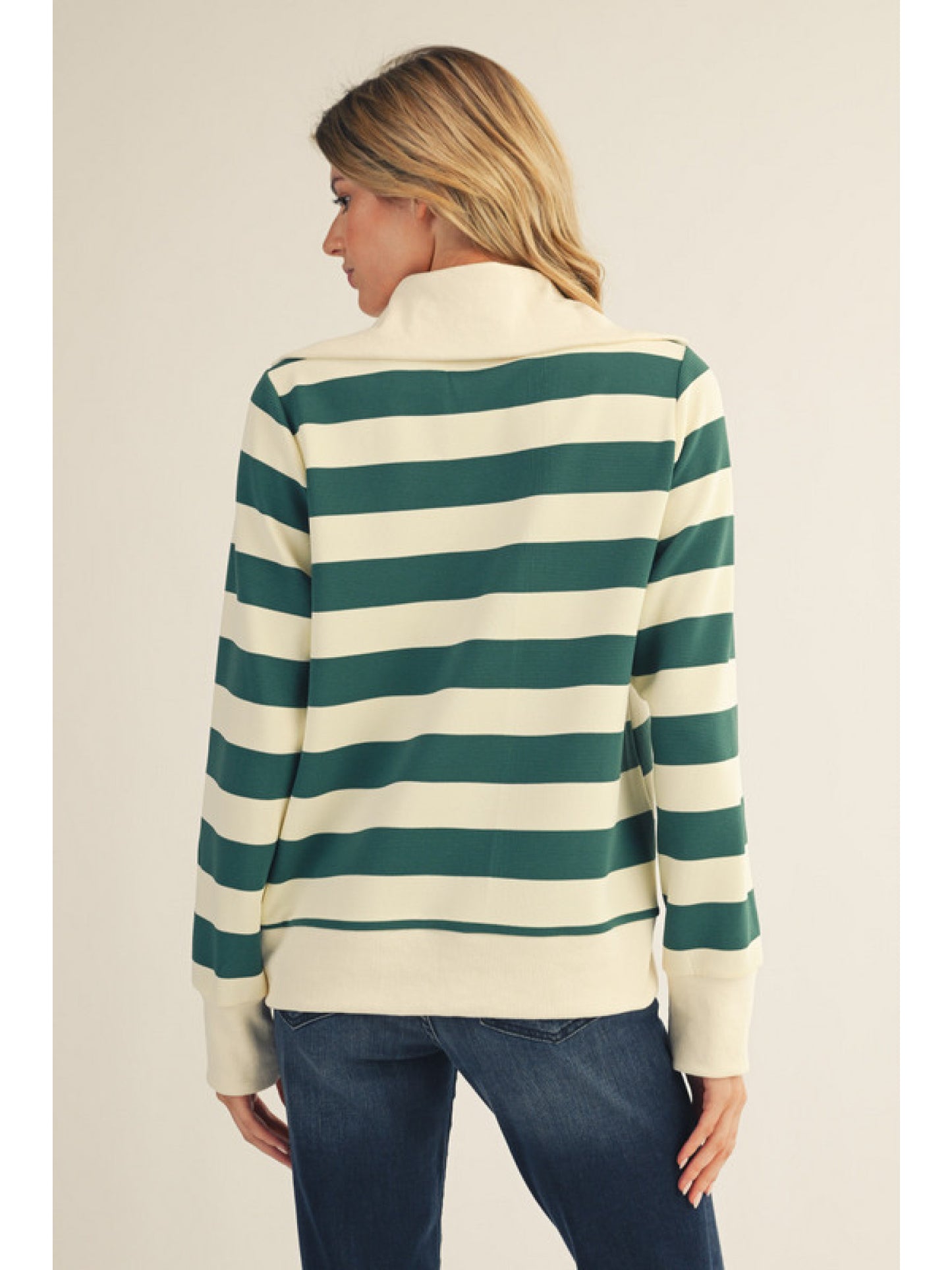 Hunter Green Mix Striped Light Knit Quarter Zip