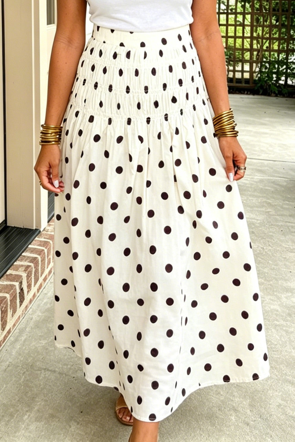 Beige Polka Dot Maxi Skirt