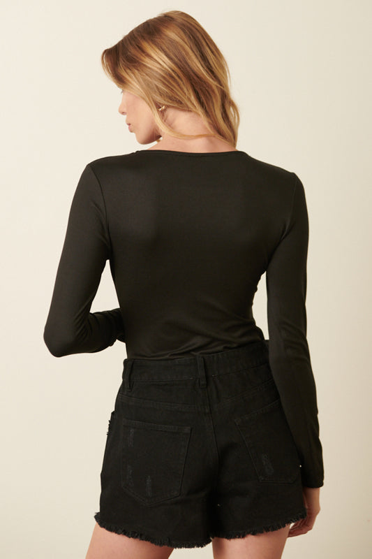 Black Long Sleeve, Round Neck Bodysuit