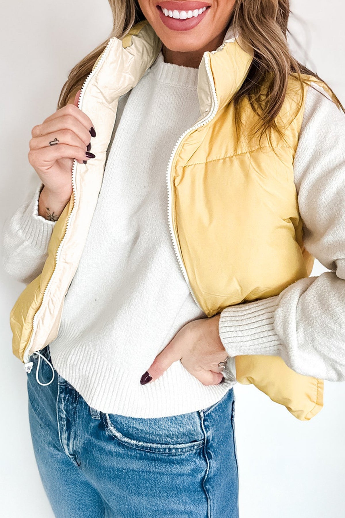 Butter Yellow/White Reversible Quilted Vest