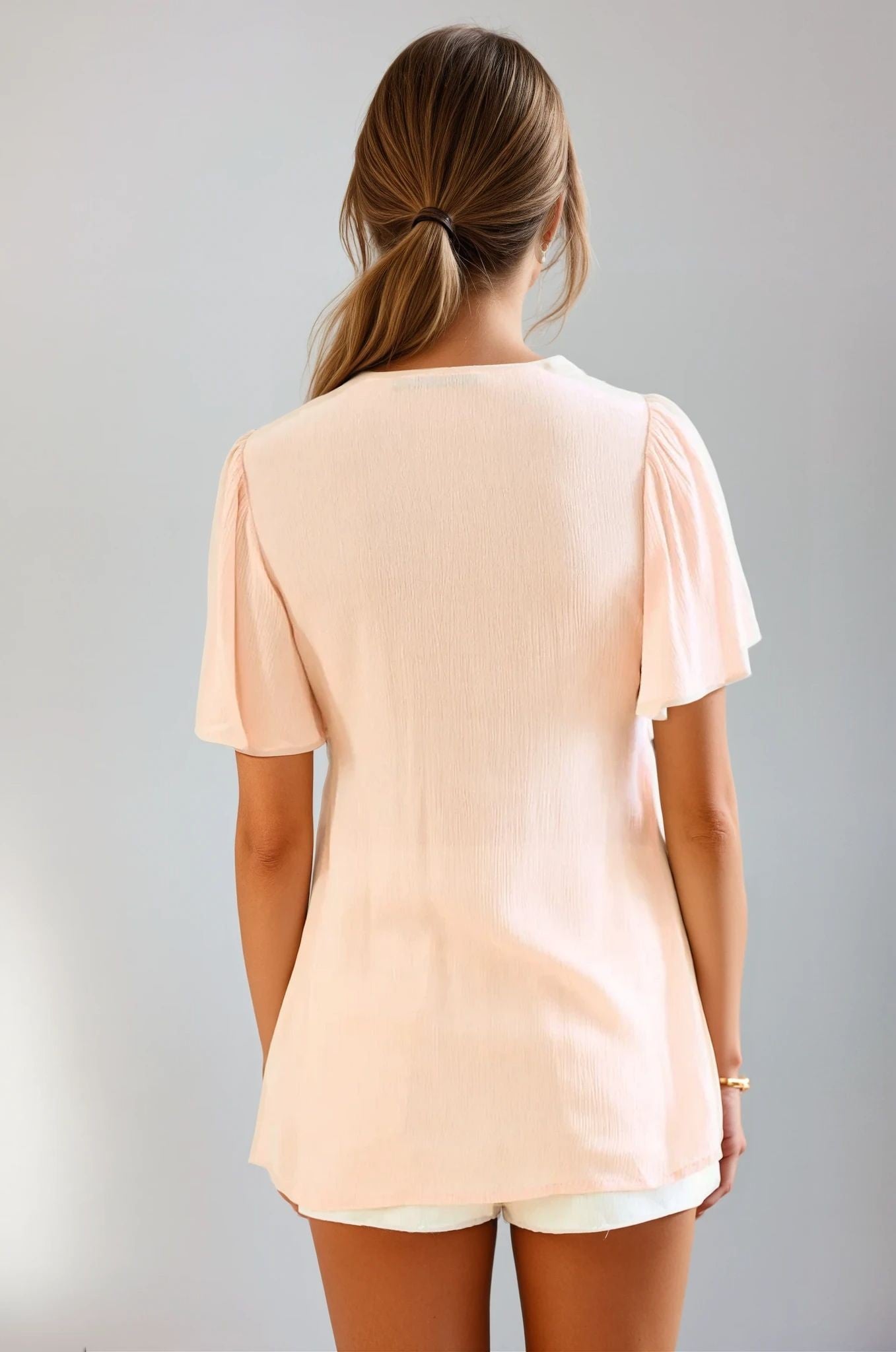Blush Square Neck Flutter Sleeve Smocked Blouse