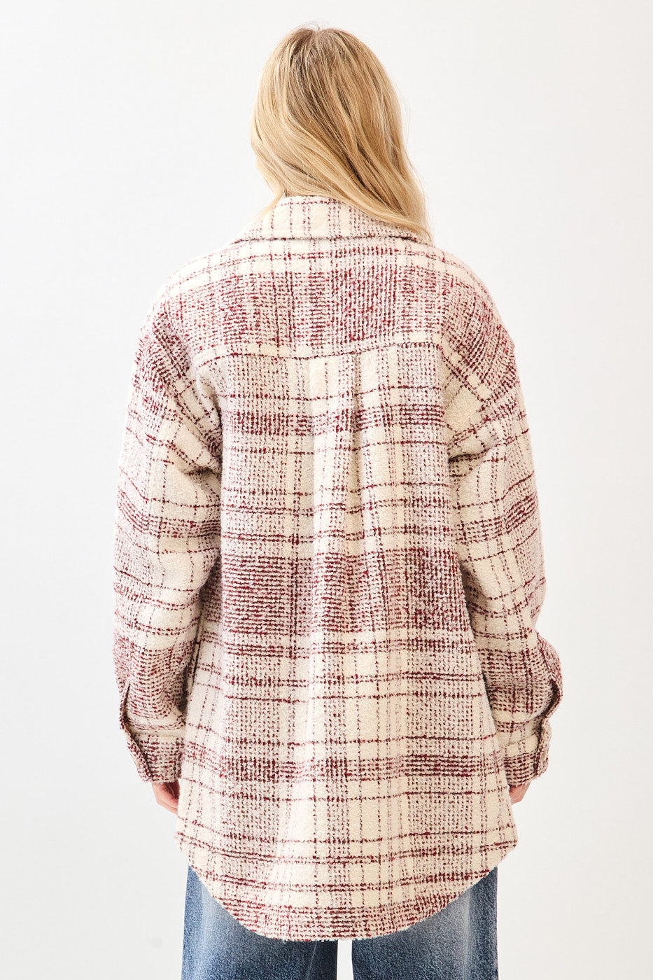 Burgundy/Cream Plaid Knit Shacket