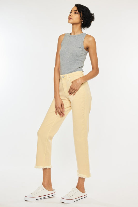 KanCan Peach High Rise Cropped Straight Denim