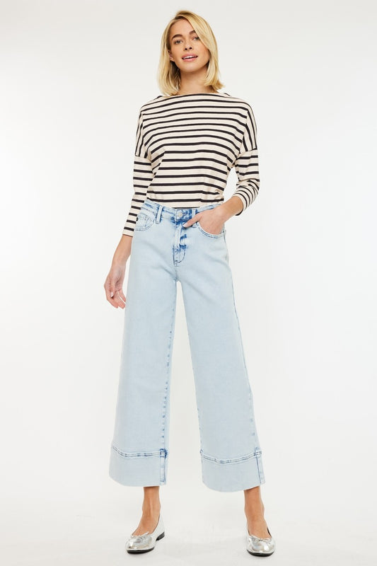 KanCan Light High Rise Cropped Wide Leg Jeans