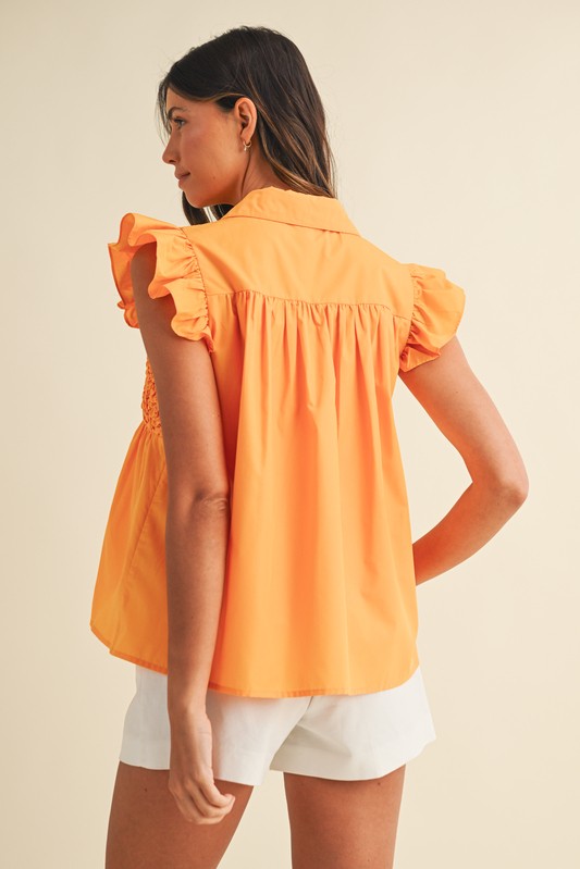 Orange Popcorn Smocking Sleeveless Babydoll Top