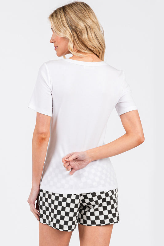 Rib Knit Scoop Neck Short Sleeve