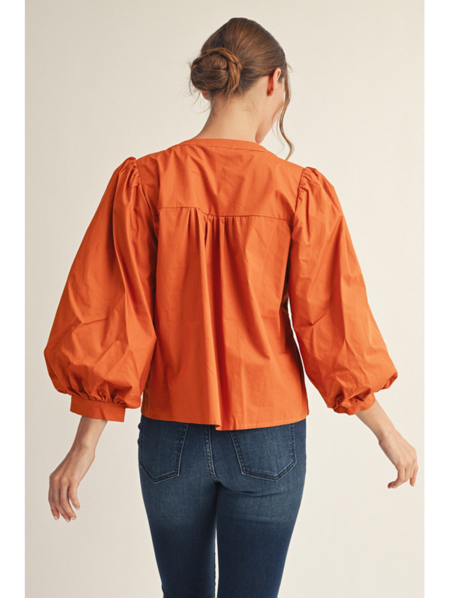 Long Balloon Sleeve, Babydoll Eyelet Print Blouse