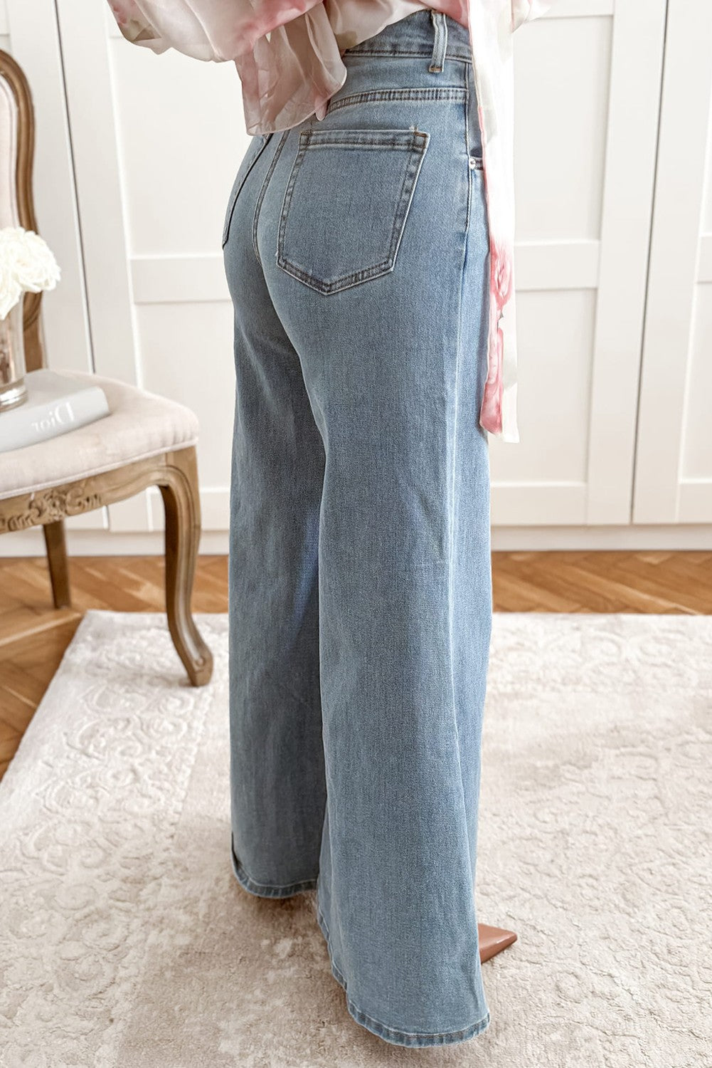Light Blue Denim High Waisted Wide Leg Jeans