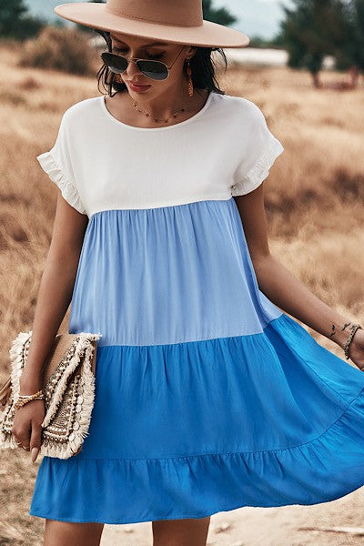 Short Sleeve Color Block Mini Dress