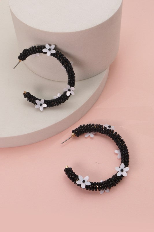Seed Bead Flower Hop Earrings