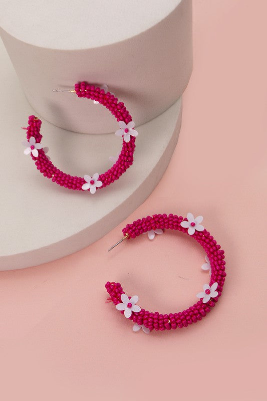 Seed Bead Flower Hop Earrings