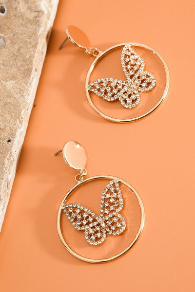 Rhinestone Butterfly Circle Earrings