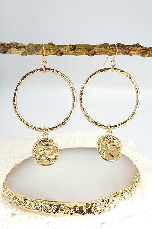 Coin Drop Hoop Earrings