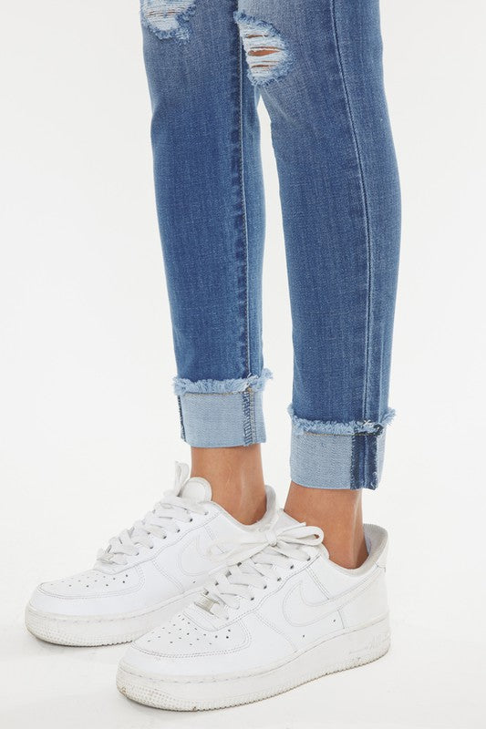 KanCan High Rise Distressed Skinny Jeans w/ Cuff Ankles