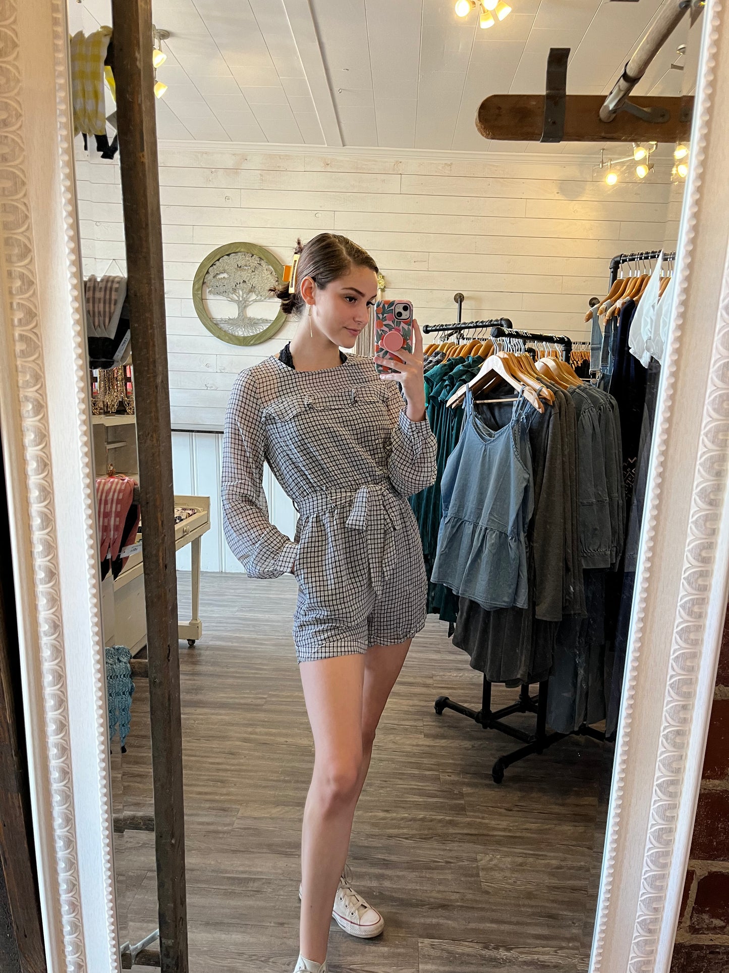 Black + White Mesh Long Sleeve Romper