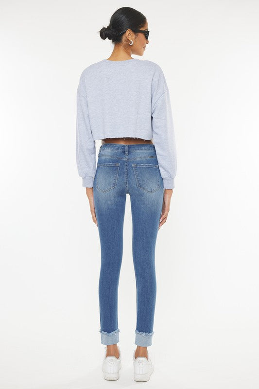 KanCan High Rise Distressed Skinny Jeans w/ Cuff Ankles