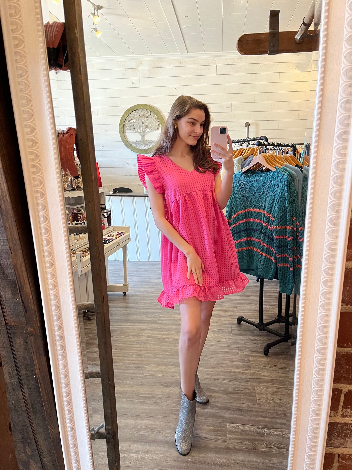 Mini Dress w/ Ruffled Sleeves + Pockets