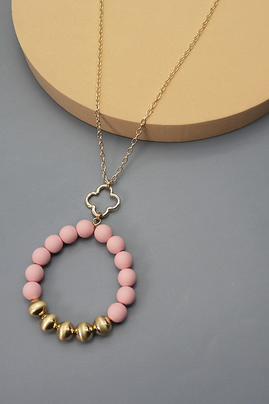 Clay Bead Pendant Long Necklace
