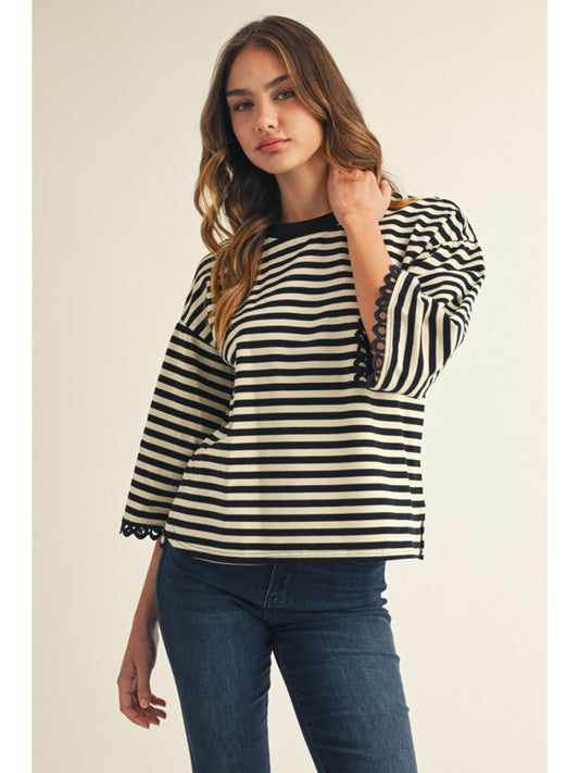 Black Striped Box Tee w/ Accent Trim
