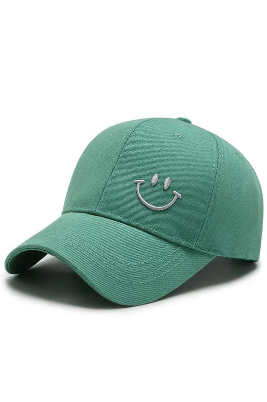 Baseball Cap w/ Embroidered Smiley Face