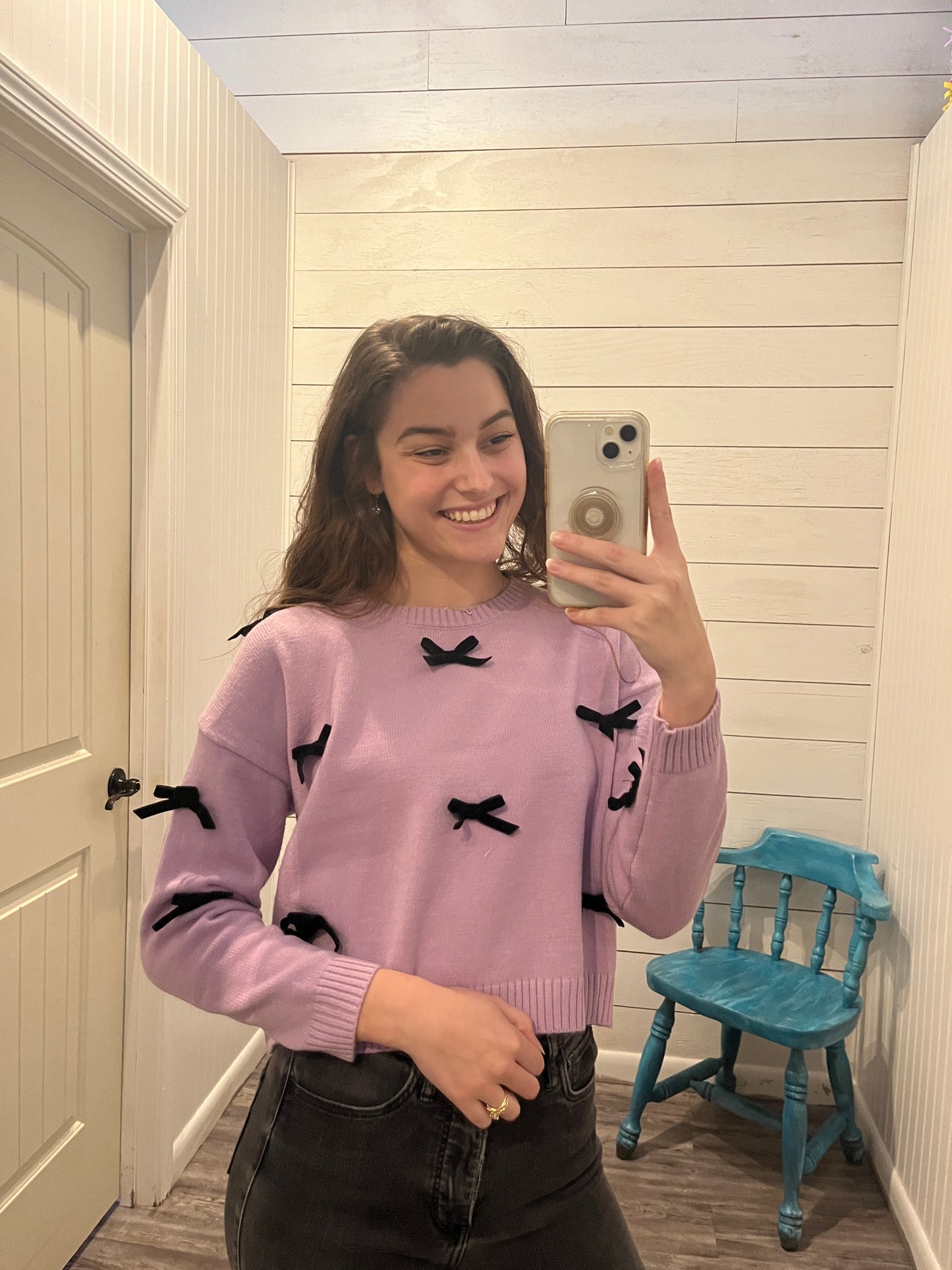 Lavender Ribbon Point Cropped Sweater