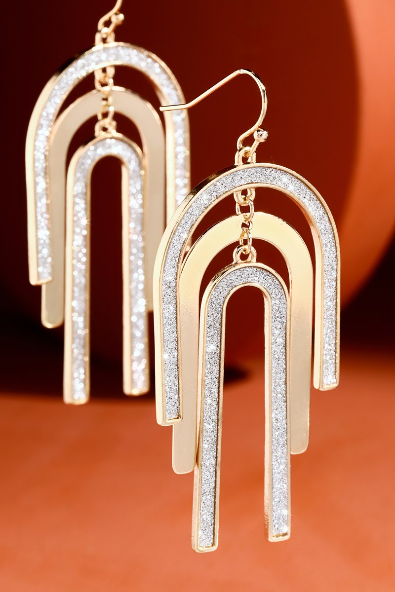 Three Layer Metal Arch Sparkly Earrings