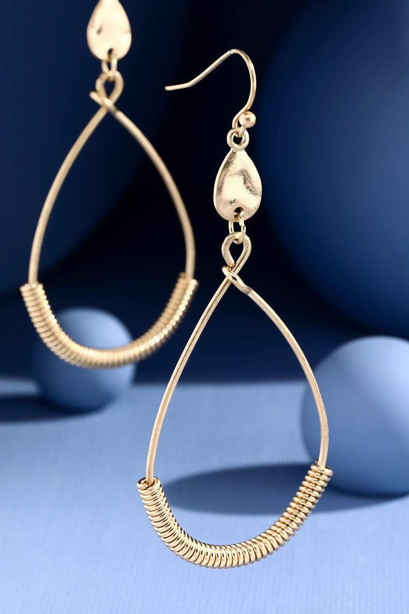 Wire Teardrop Earrings with Coil Accent