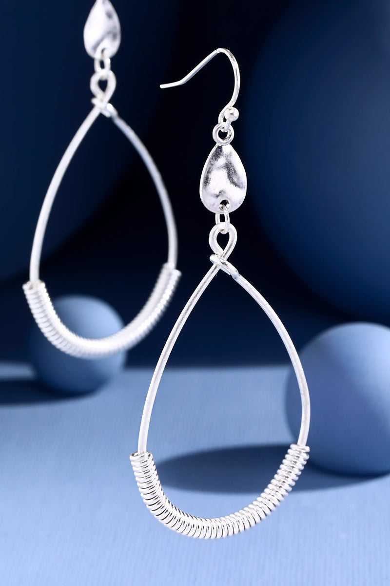 Wire Teardrop Earrings with Coil Accent