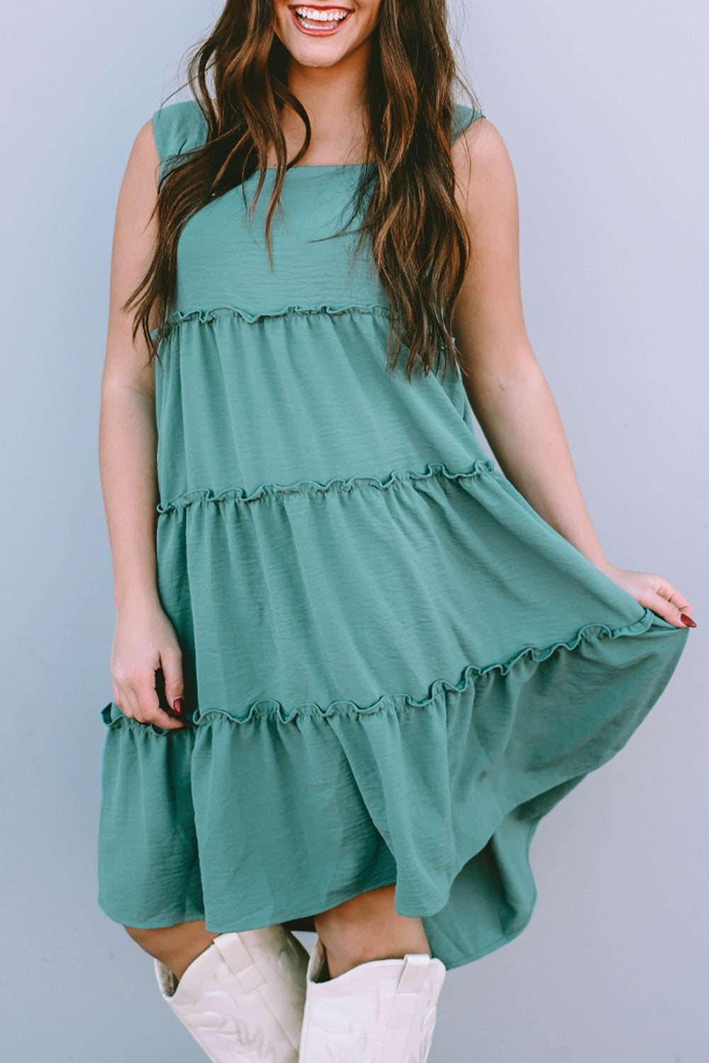 Green Sleeveless Tiered Mini Dress