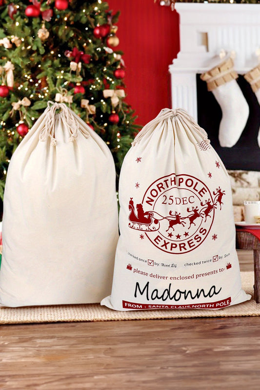 White Christmas Drawstring Gift Bag