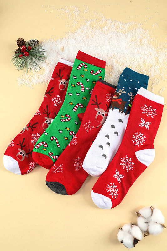 5 Pack Christmas Print Socks