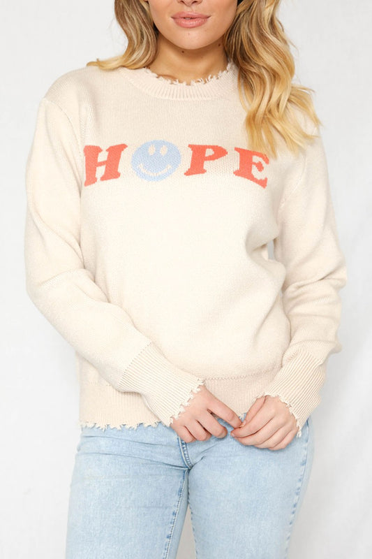 Cream "Hope" Sweater w/ Distressed Details