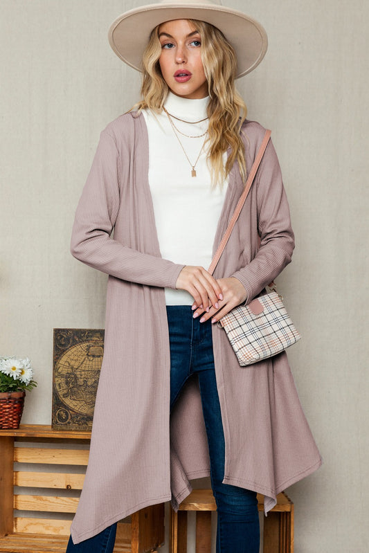 Taupe Open Front Waffle Knit Cardigan
