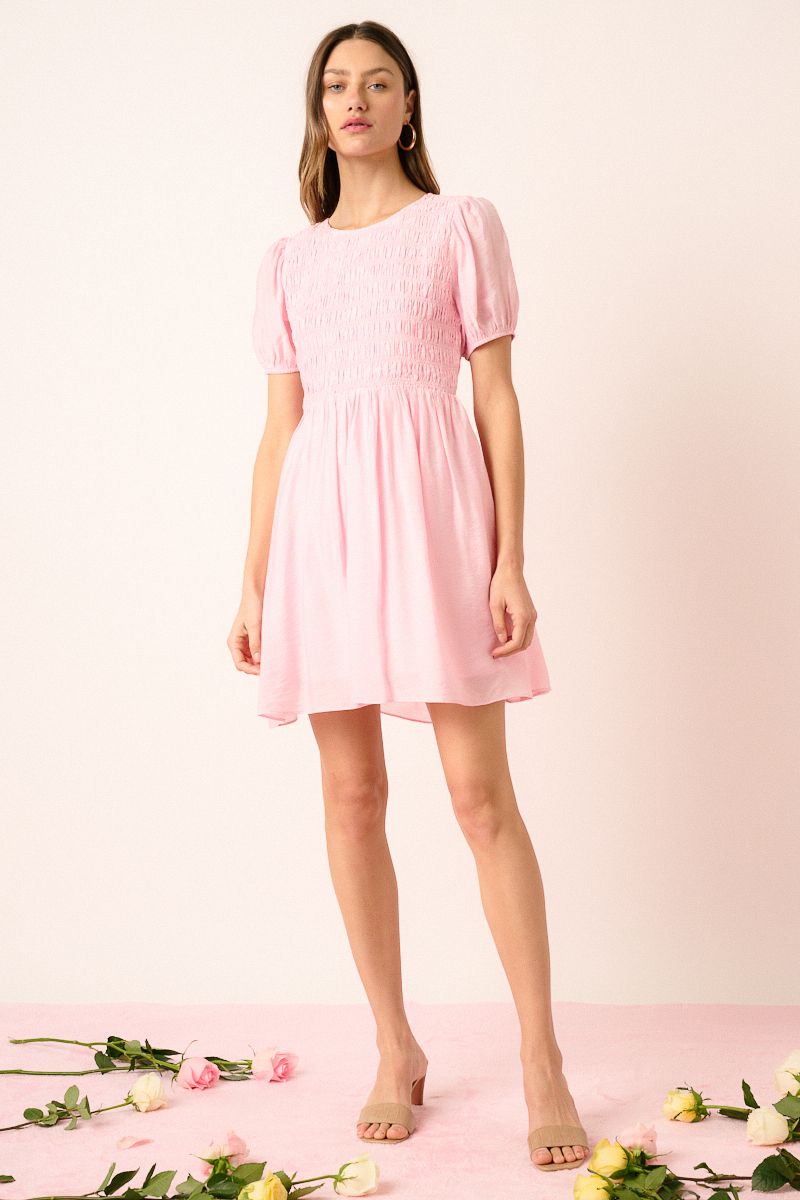 Pink Puff Sleeve Mini Dress