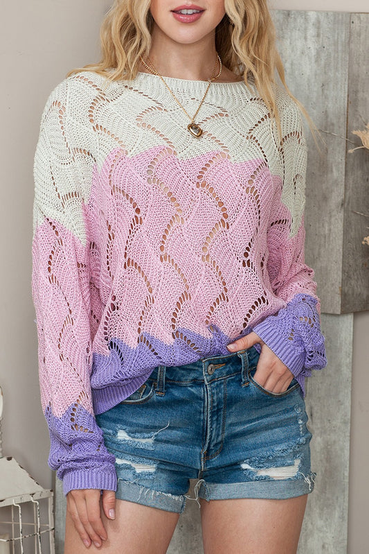 Pink + Purple Color Block Loose Knit Sweater