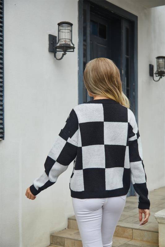Black + White Checkered Crop Cardigan