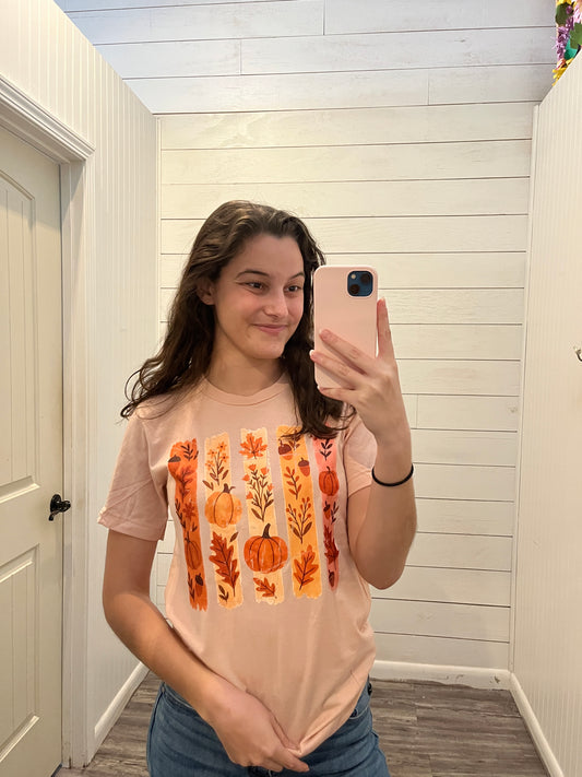 Peach Pumpkin Boho Stripes Trendy Fall Tee