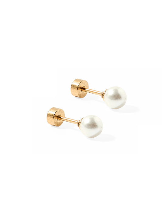 LINNY CO Screwback Stud Earrings - Payton Pearl White 5mm