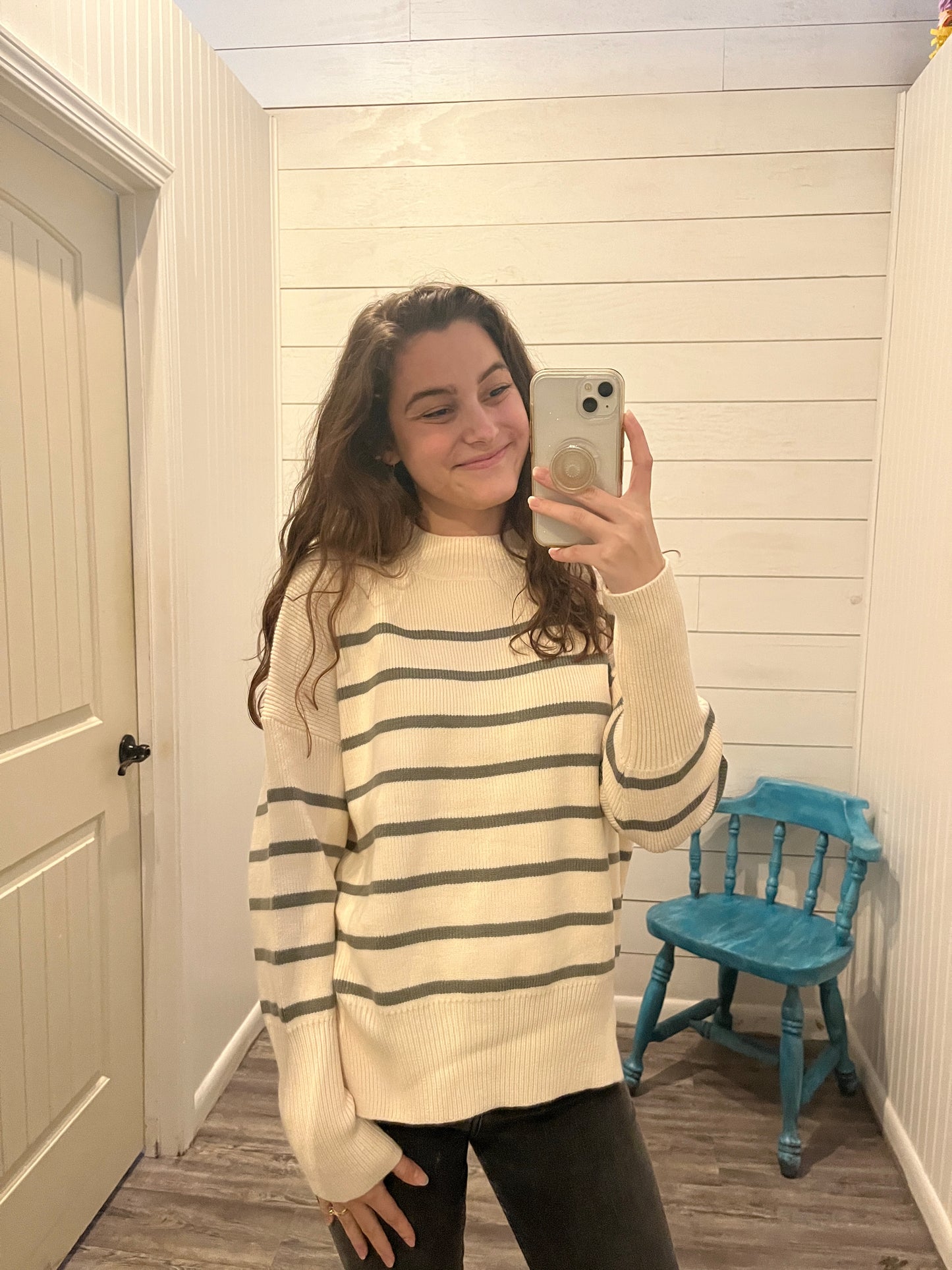 Dry Herb Striped High Neck Sweater