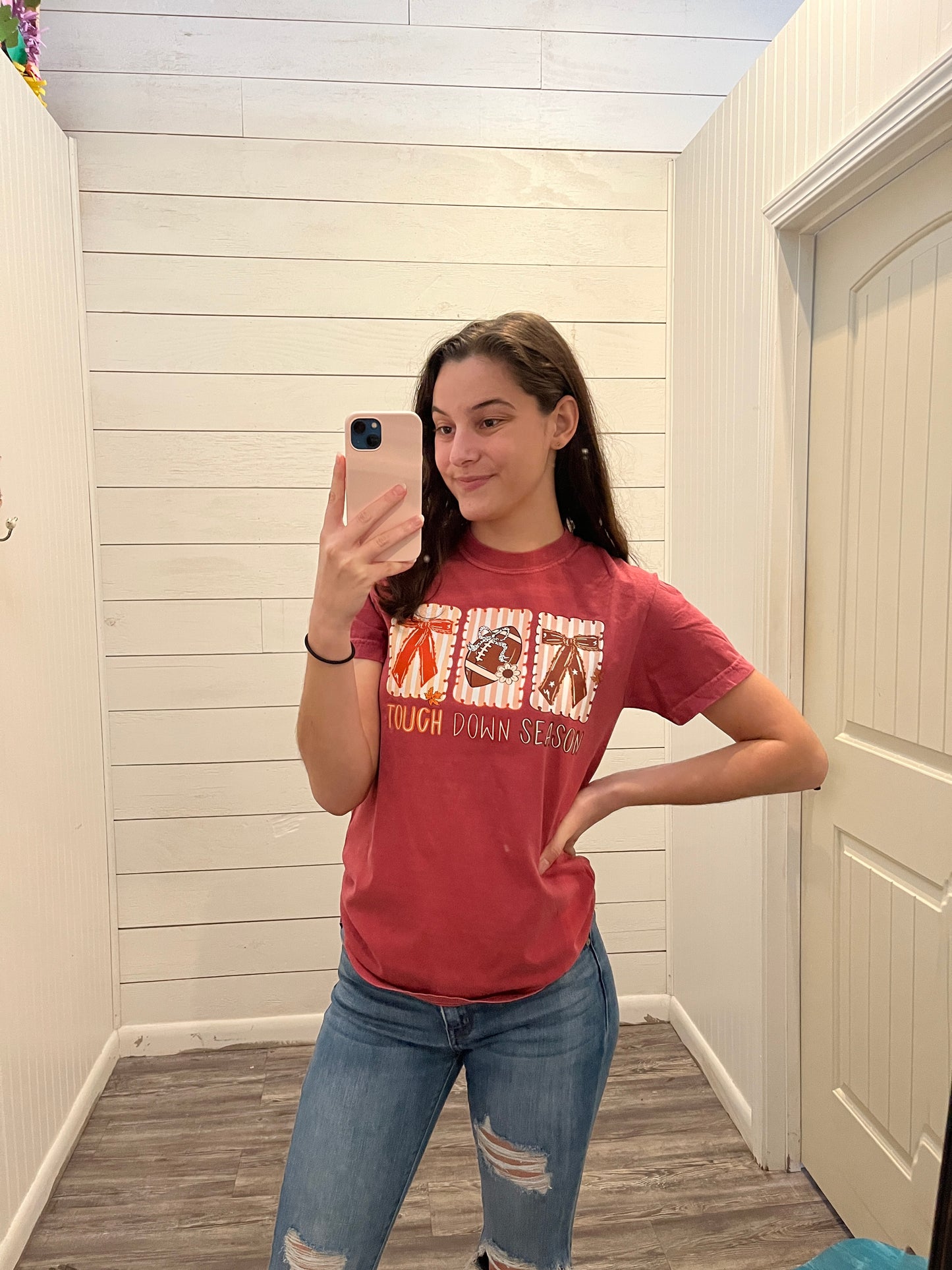 Crimson Touchdown Season Coquet Comfort Colors Trendy Fall Tee