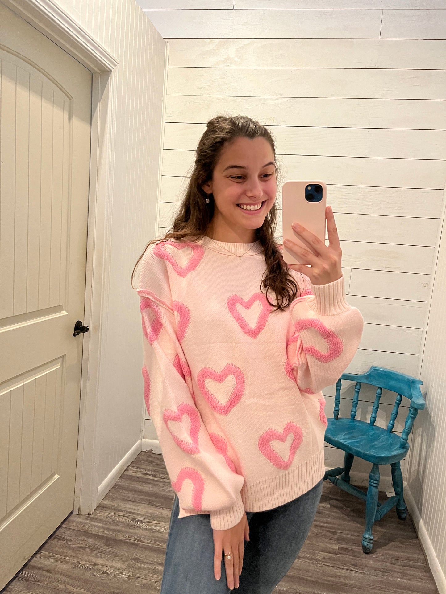 Light Pink Sweater w/ Pink Heart Print