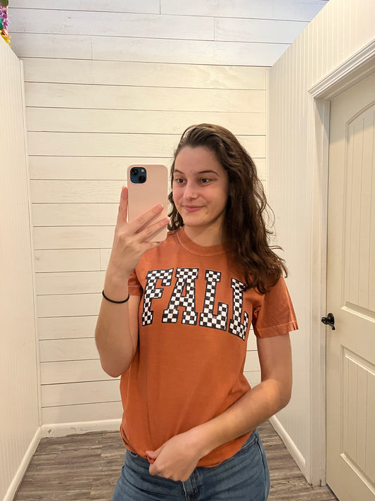 Yam 'FALL' Checkered Comfort Colors Trendy Fall Tee