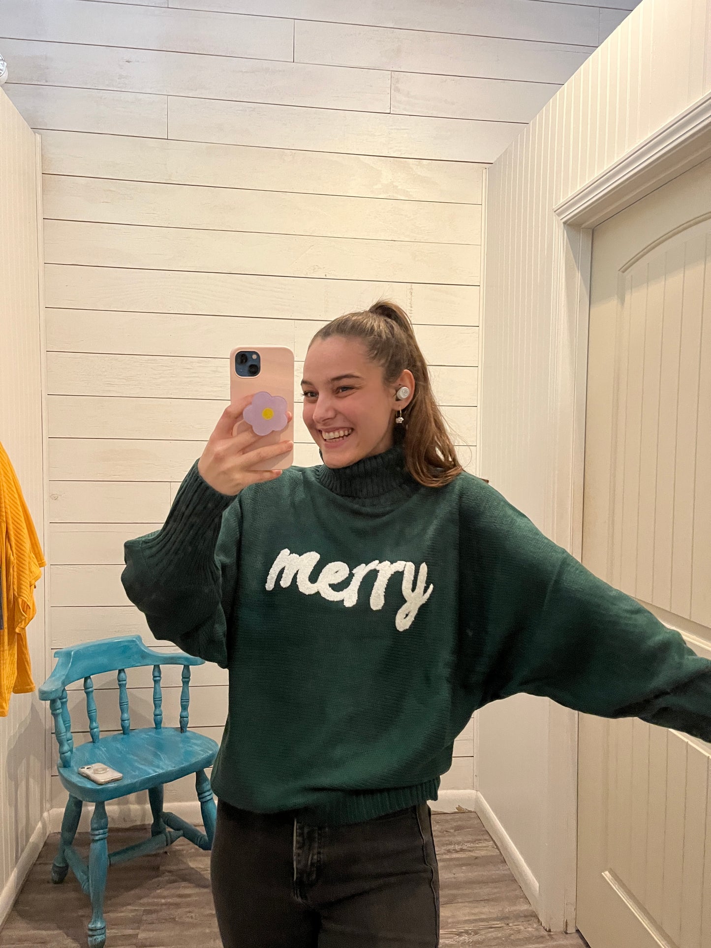 "Merry" Embroidered Turtleneck Sweater
