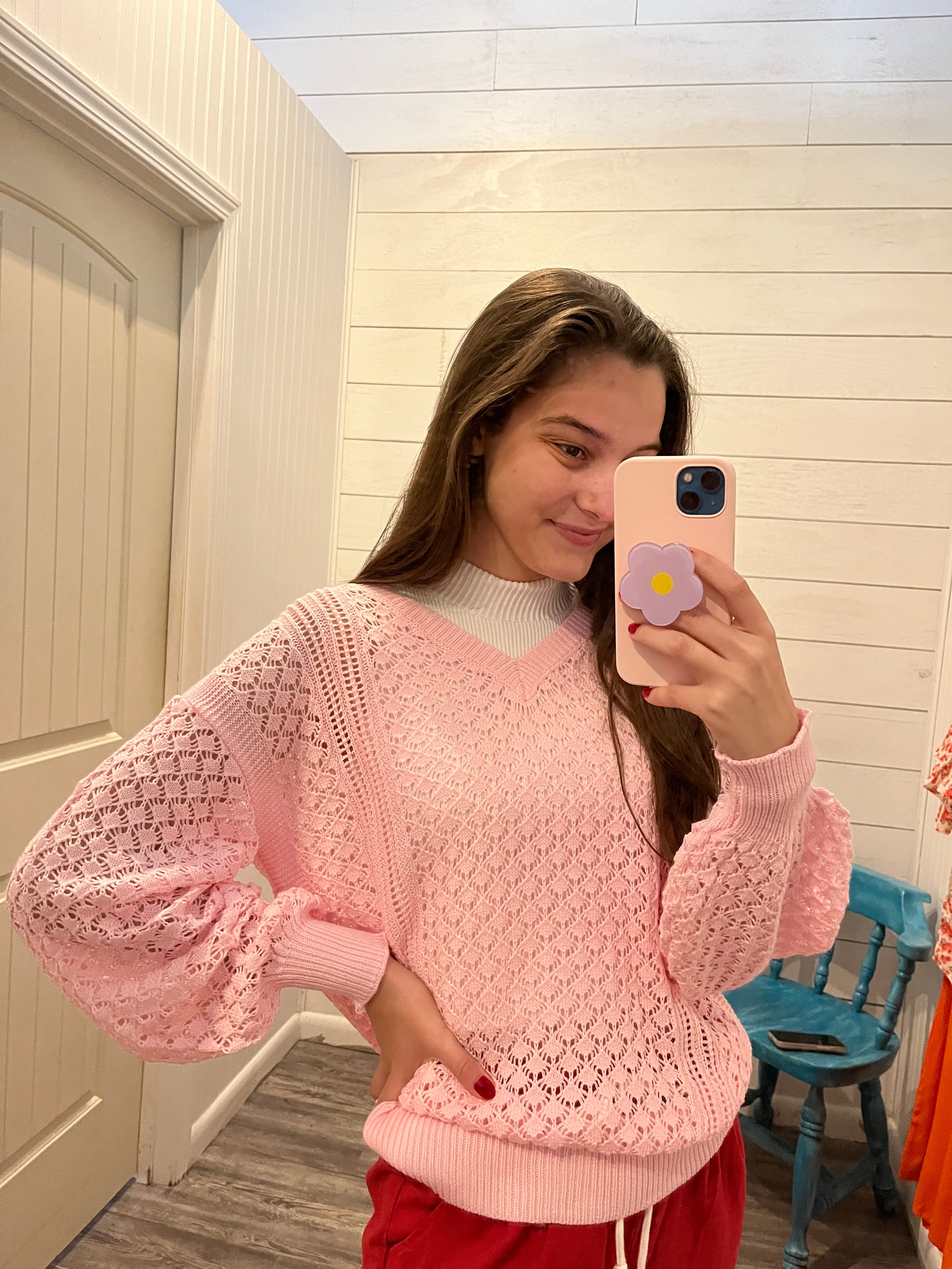 Pink bell sale sleeve sweater